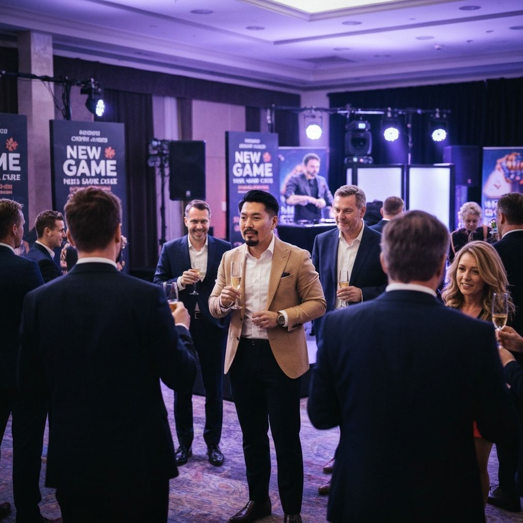 VIP casino event with high rollers and elegant staff
